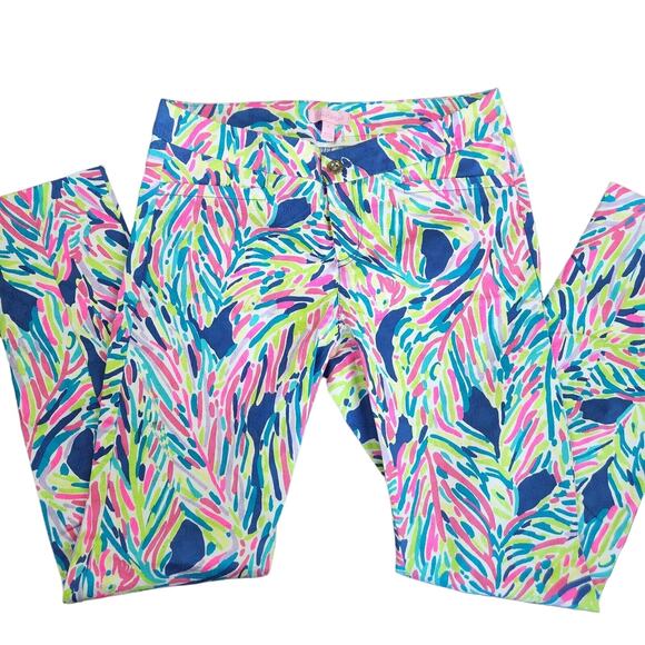 Lilly Pulitzer women 2 xs capris Kelly skinny indigo palm reader capris colorful - Picture 3 of 5